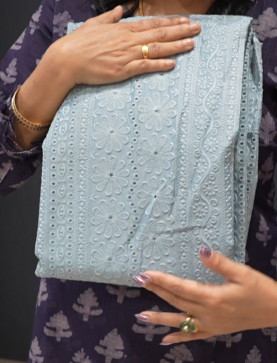 UNSTITCHED SALWAR  SUIT SET -Blueish gray Search code 1525