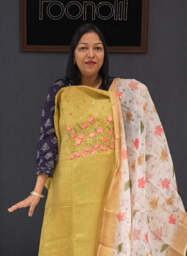 UNSTITCHED SALWAR  SUIT SET - Yellow Search code 1533