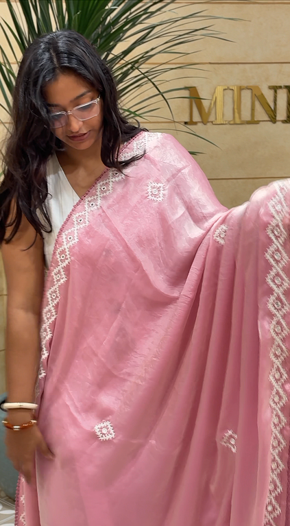 Organza Saree - baby pink shade Search code 4200