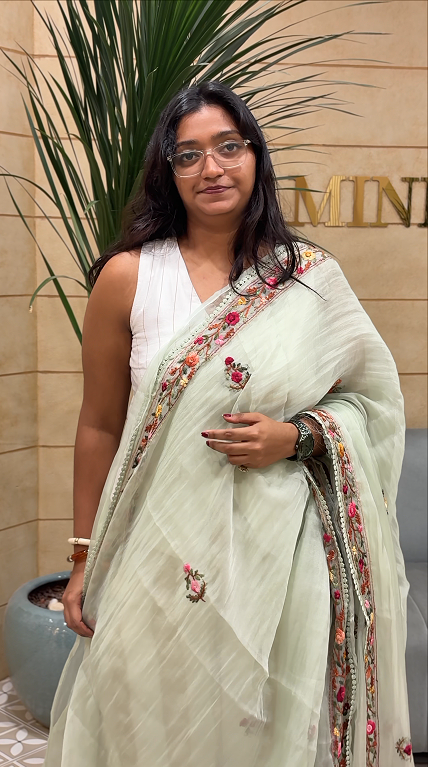 Organza Saree - green shade Search code 4204