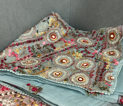 Organza Saree -blue shade Search code 4208