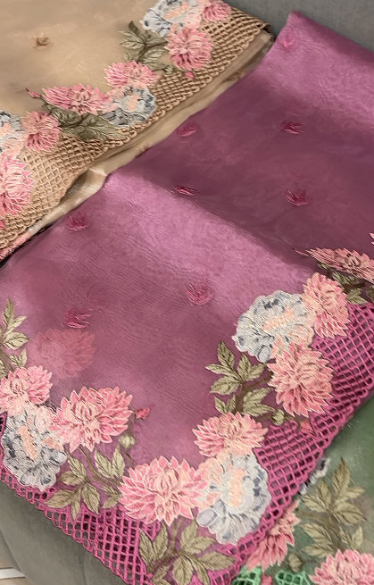 Organza Saree - dark lavander color shade Search code 4212