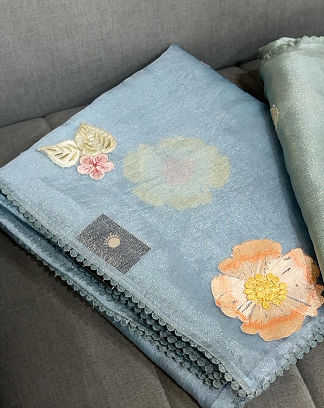 Organza Saree - bluecolor shade Search code 4215