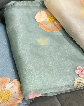 Organza Saree - mint green color shade Search code 4216