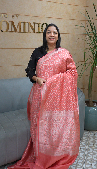 Banarasi  chanderi sarees - Peach color Search code 5200