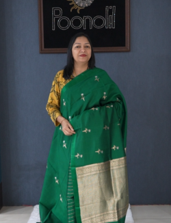 Soft kathan Silk Saree  -Green  shade  Search code 5602