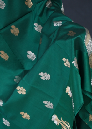Soft kathan Silk Saree  -Green shade  Search code 5615