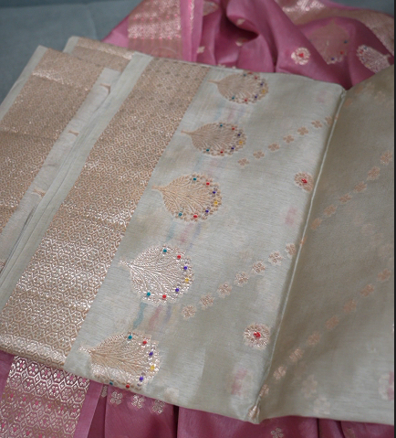 Banarasi  sarees -  light dusty green color Search code 5213