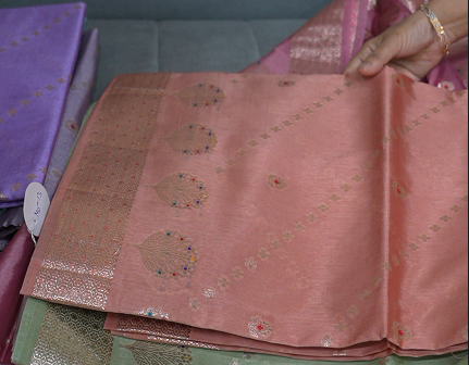 Banarasi  sarees - peach color Search code 5215