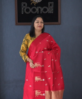 Soft kathan Silk Saree  -Chilly Red shade  Search code 5600