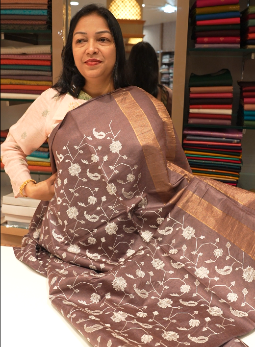 Tussar Saree  Browen  color Search code 3206