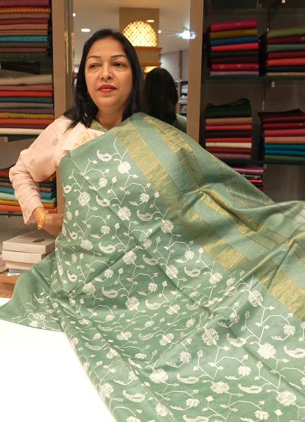 Tussar Saree pista  color Search code 3207