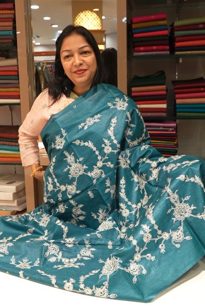 Tussar Saree blue   colour   Search code 3211