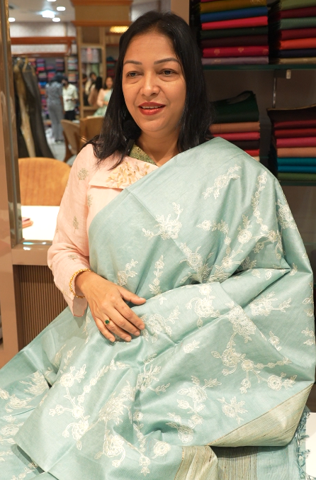 Tussar  Saree blue colour  Search code 3214