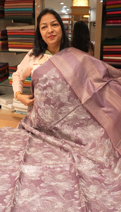 Tussar  Saree  lilac  colour  Search code 3215