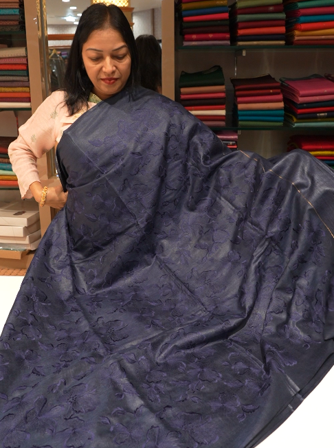 Tussar  Saree  blue  colour  Search code 3218