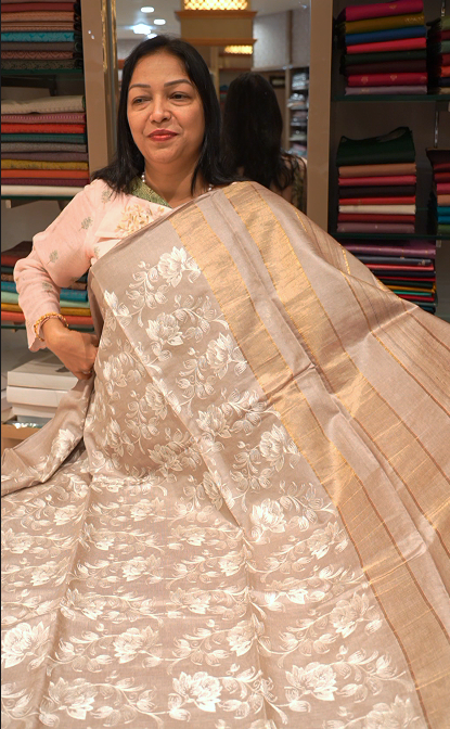 Tussar Saree cream colour Search code 3222