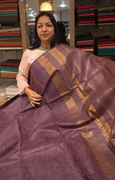 Tussar Saree dusty purple  colour Search code 3223