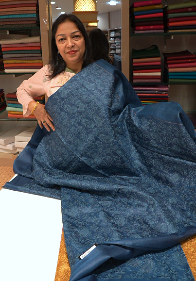 Tussar Saree dusty navy blue Search code 3224