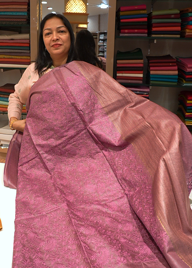 Tussar Saree pink color Search code 3226