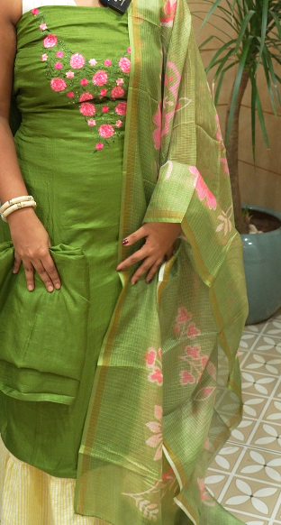 UNSTITCHED SALWAR SUIT SET-  parrot Green color Search code 2500