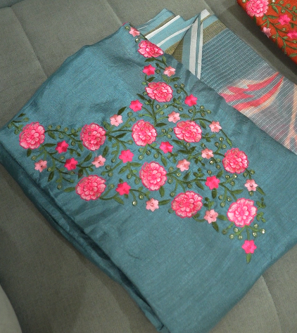 UNSTITCHED SALWAR SUIT SET- Dusty blue color Search code 2501