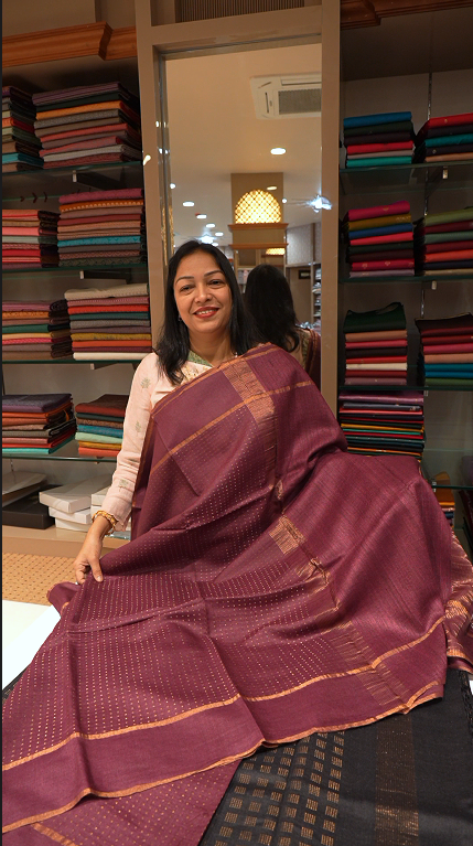 Jute Tussar Saree black and  purple color contrast sarees Search code 3225