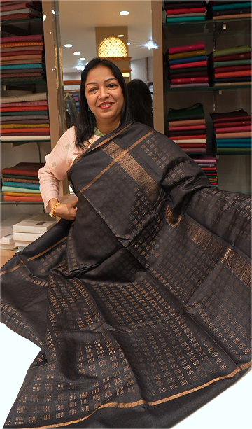 Jute Tussar Saree black Search code 3229