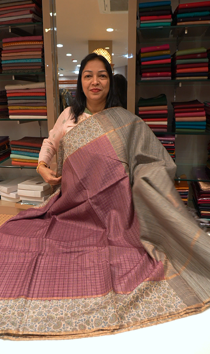 JuteTussar  Saree  light purple colour  contrast sareesSearch code 3224