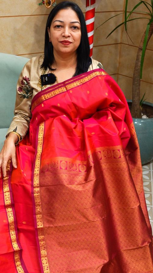 KANCHIPURAM SAREE-tomatto red Search code 7459