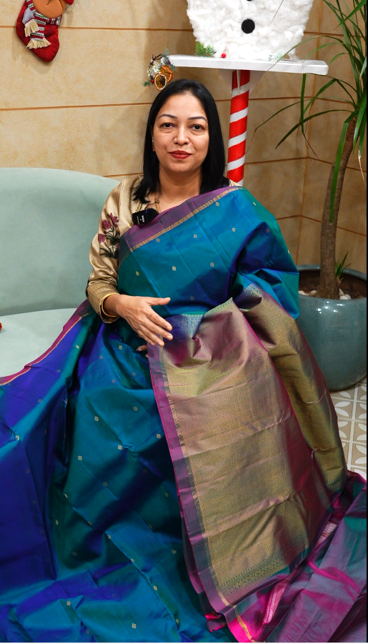 KANCHIPURAM SAREE-blue Search code 7460