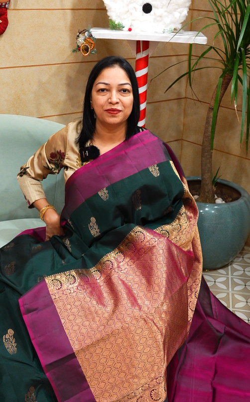 KANCHIPURAM SAREE-bottle greenshade Search code 7465