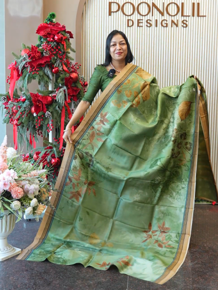 Desi tussar saree  -  Olive green Shade Search code 3500