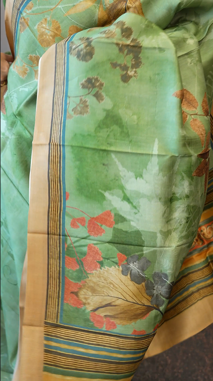 Desi tussar saree  -  Olive green Shade Search code 3500