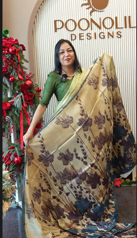 Desi tussar saree  - brown  teal blue Shade Search code 3501