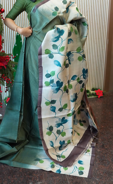 Desi tussar saree  - Green Shade Search code 3502