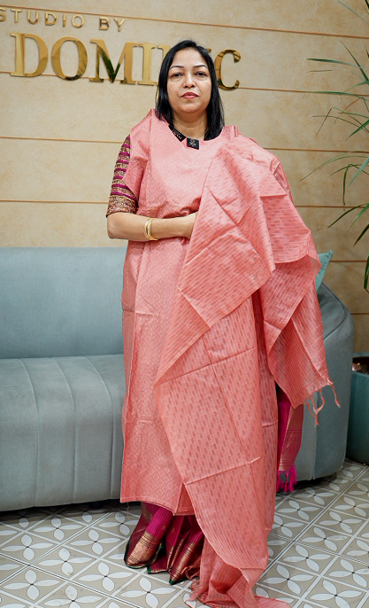 Bamboo tussar Salwar suit set  - peach color Search code 2510