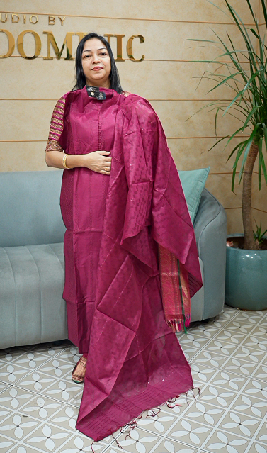 Bamboo tussar Salwar suit set  -  dark Maroon color Search code 2508