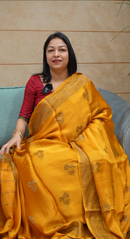 Banarasi  satin sarees - mango yellow color Search code 4500