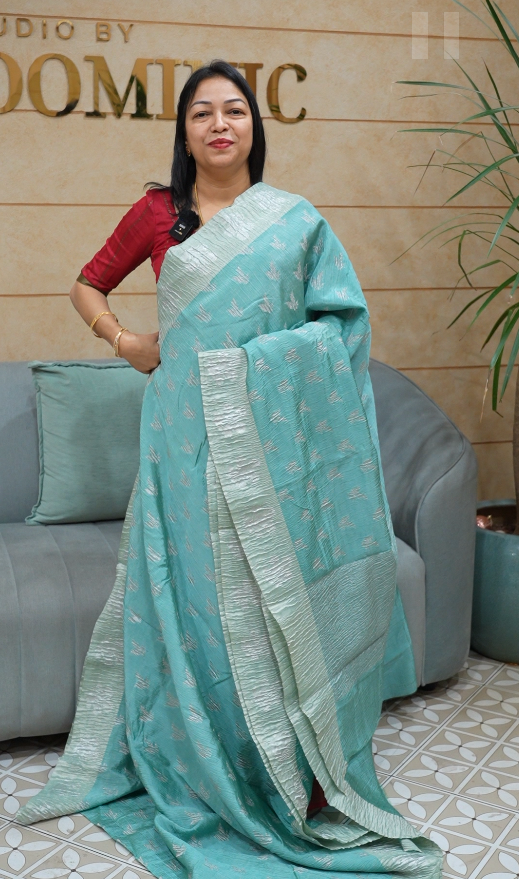 crushed Banarasi sarees -popwder blue color Search code2285