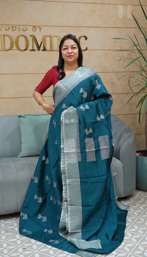 crushed Banarasi sarees -turquoise blue color Search code2287