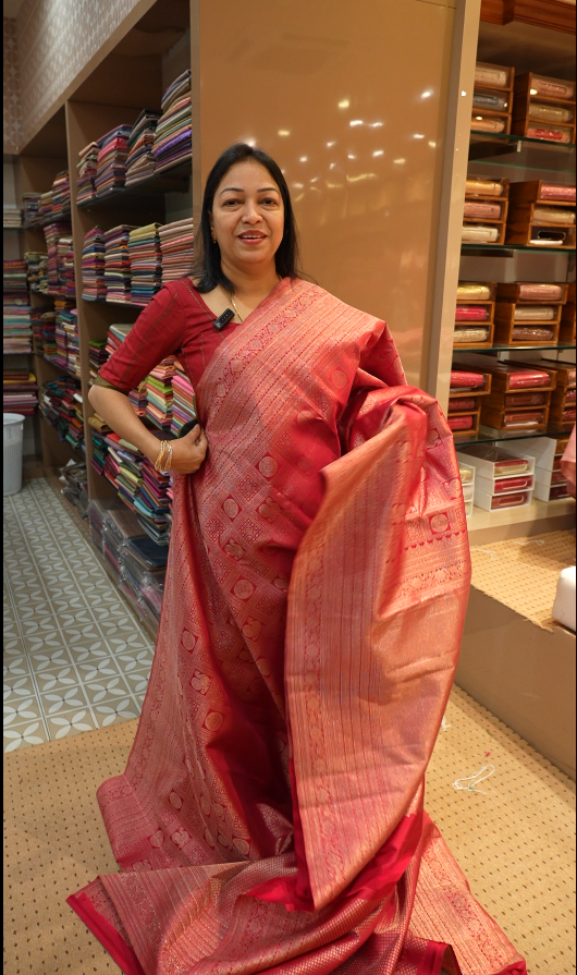 KANCHIPURAM SAREE- rany pink  color shade Search code 1101