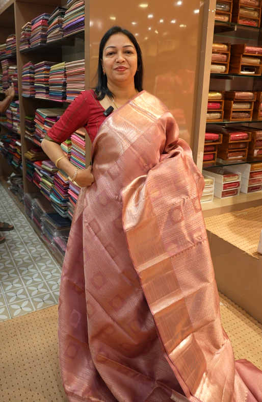 KANCHIPURAM SAREE-blush pink  color shade Search code 1102