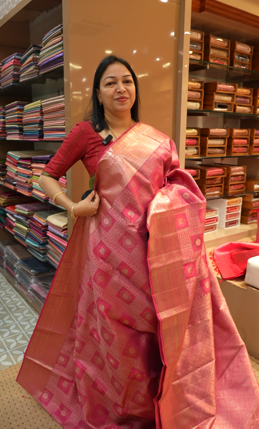KANCHIPURAM SAREE-pink   color shade Search code 1104