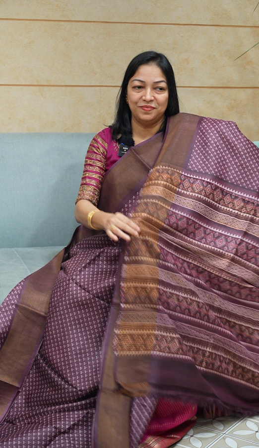 Tussar Saree plum colour  Search code 6610