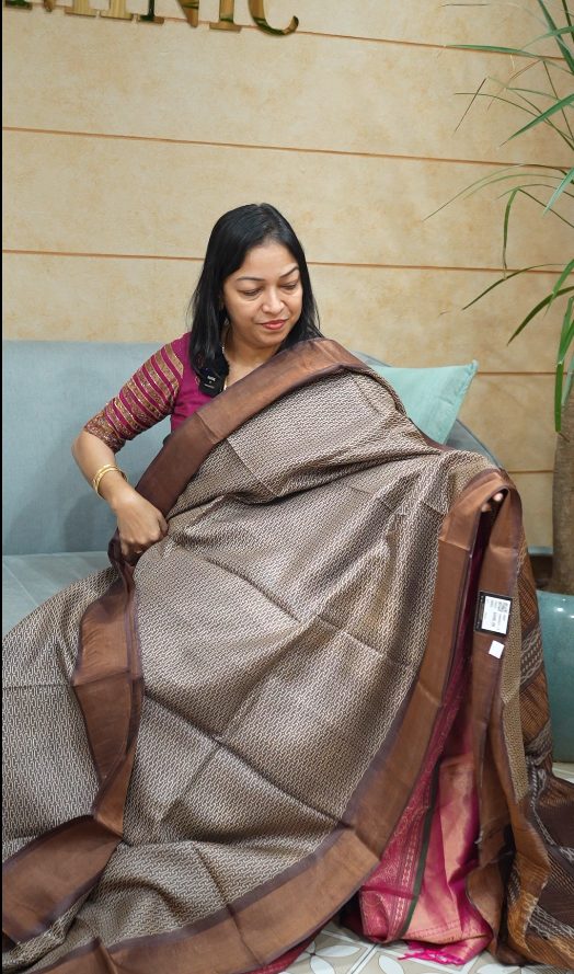 Tussar Saree  brown   colour  Search code 6615