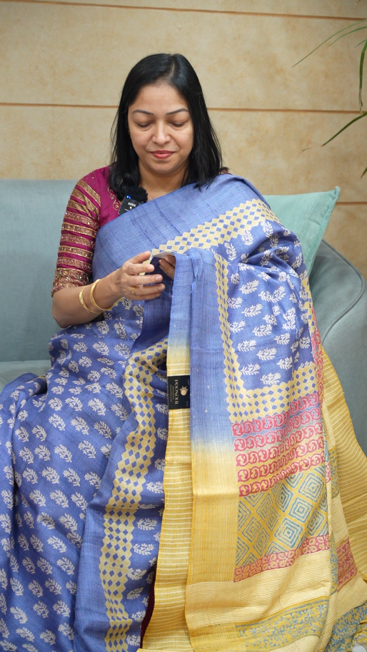 Tussar jute  Saree blue   colour  Search code 6616