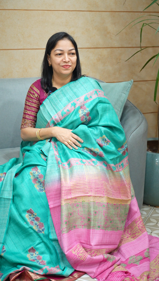 Tussar jute  Saree blue colour  Search code 6618