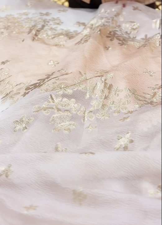 ORGANZA RUNNING MATERIAL -white and peach   Search code 2221