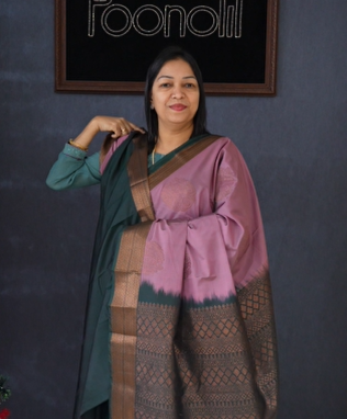 Semi Silk Saree -Lavender to green  color Search code 1534